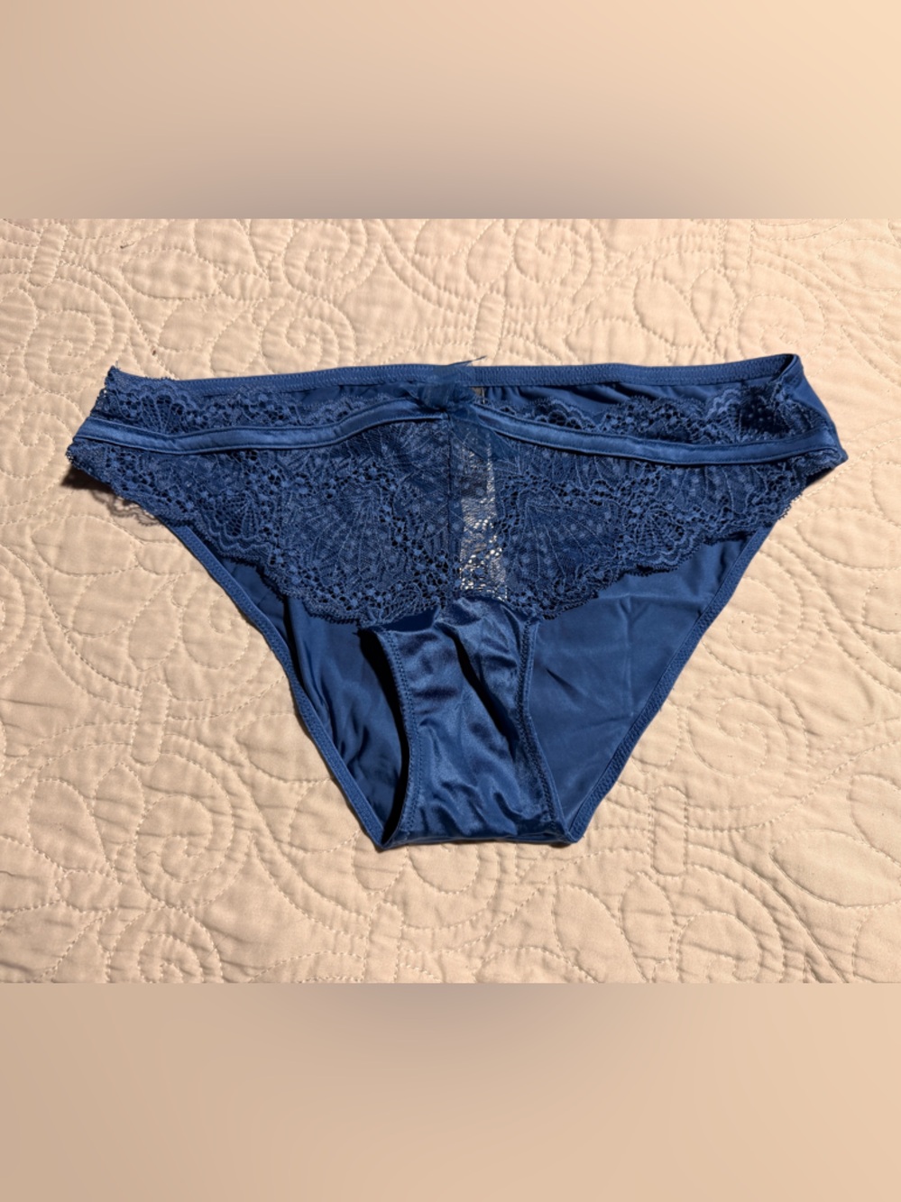 Adore Me Navy Lace-Front Bikini Panty
